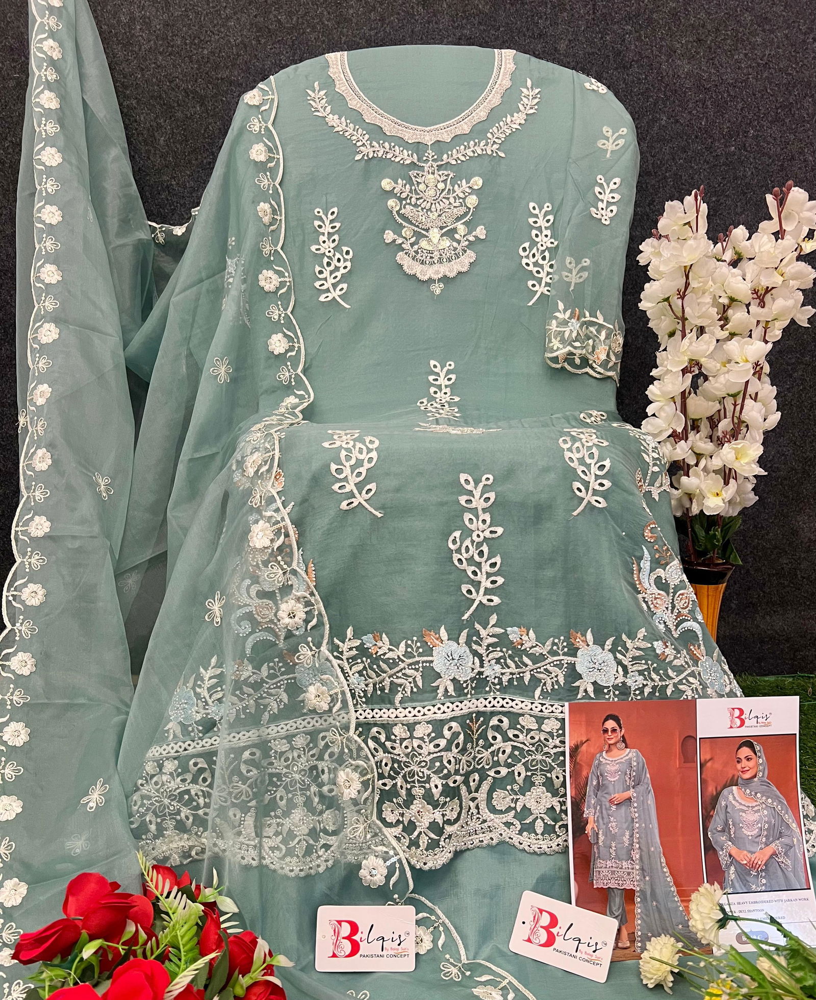 Bilqis B 119 A To D Organza Pakistani Suits Exporters In India